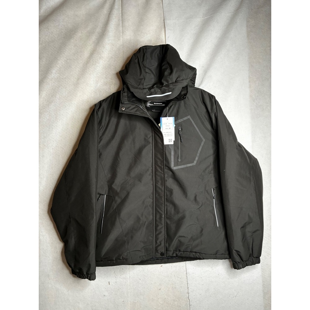 Suokeni Mens Waterproof Ski Jacket Black Fleece Lined Hooded Winter Coat 2XL NEW